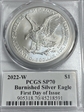 2022-W $1 Burnished Silver Eagle First Day of Issue SP70
