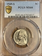 1949-S 5C MS66