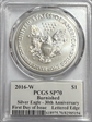 2016-W $1 Burnished Silver Eagle 30th Anniversary Lettered Edge FDI Mercanti SP70