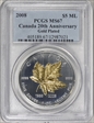 2008 $5 ML 20th Anniversary Gold Plated MS67