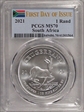 2021 1 Rand Krugerrand Silver First Day of Issue MS70