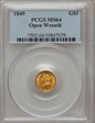 1849 G$1 Open Wreath MS64
