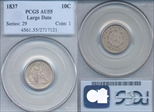 1837 10C Seated, Large Date AU55