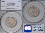 1883 5C With CENTS MS65