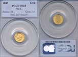 1849 G$1 No L MS64