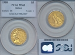 1908 $5 Indian MS62