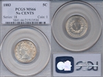 1883 5C No CENTS MS66