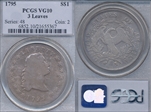 1795 $1 Flowing Hair, 3 Leaves VG10