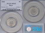 1866 5C Rays MS65