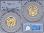 1854 $3 AU58