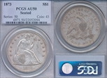 1873 $1 Seated AU50