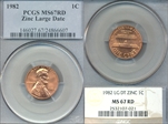 1982 1C Zinc Large Date MS67RD