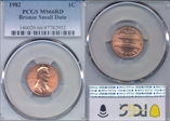 1982 1C Bronze, Small Date MS66RD