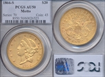 1866-S $20 Motto AU50