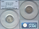 1839 10C No Drapery AU55
