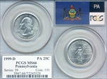 1999-D 25C Pennsylvania MS66