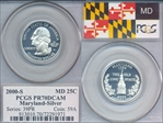 2000-S 25C Maryland Silver PR70DCAM