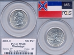 2002-D 25C Mississippi MS68