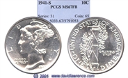 1941-S 10C MS67FB