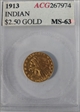 1913 $2.5 GOLD ACG 267974 INDIAN MS-63
