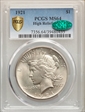 1921 $1 High Relief, Peace MS64