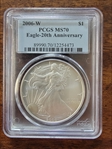 2006-W $1 Burnished Silver Eagle 20th Anniversary SP70