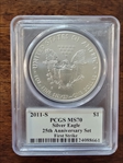 2011-S $1 Silver Eagle 25th Anniversary Set First Strike MS70