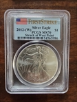 2012-(W) $1 Silver Eagle Struck at West Point First Strike MS70