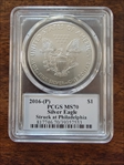 2016-(P) $1 Silver Eagle Struck at Philadelphia Cleveland Eagle with sun MS70