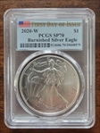 2020-W $1 Burnished Silver Eagle First Day of Issue SP70