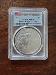 2021 $1 Silver Eagle - Type 1 First Strike MS70