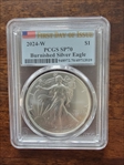 2024-W $1 Burnished Silver Eagle First Day of Issue SP70