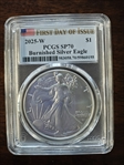 2025-W $1 Burnished Silver Eagle First Day of Issue SP70