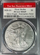 2020-(S) $1 Silver Eagle - Emergency Issue Struck at San Francisco First Strike MS69