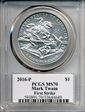 2016-P $1 Mark Twain  First Strike Mark Twain Label MS70