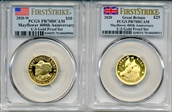 2020 £25 Mayflower 400th Anniversary U.S Gold Proof Set First Strike PR70DCAM