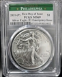 2021-(P) $1 Silver Eagle -T1 Emergency Issue Struck at Philadelphia First Day of Issue MS69