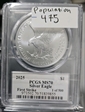 2025 $1 Silver Eagle First Strike 1 of 500 Leonard Buckley Signature MS70