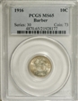 1916 10C Barber MS65