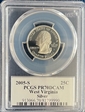 2005-S 25C West Virginia Silver PR70DCAM