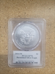 2014-W $1 Burnished Silver Eagle Moy Signature SP70