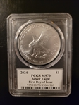 2024 $1 Silver Eagle First Day of Issue David Hall MS70