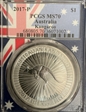 2017-P $1 Kangaroo Ag Australian Picture Frame MS70