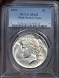 1921 $1 High Relief, Peace MS62