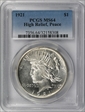 1921 $1 High Relief, Peace MS64