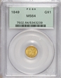 1849 G$1 Open Wreath MS64