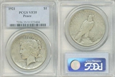 1921 $1 High Relief, Peace VF35