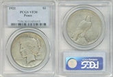 1921 $1 High Relief, Peace VF30