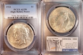 1921 $1 High Relief, Peace AU58