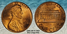 1982 1C Zinc Large Date MS67RD